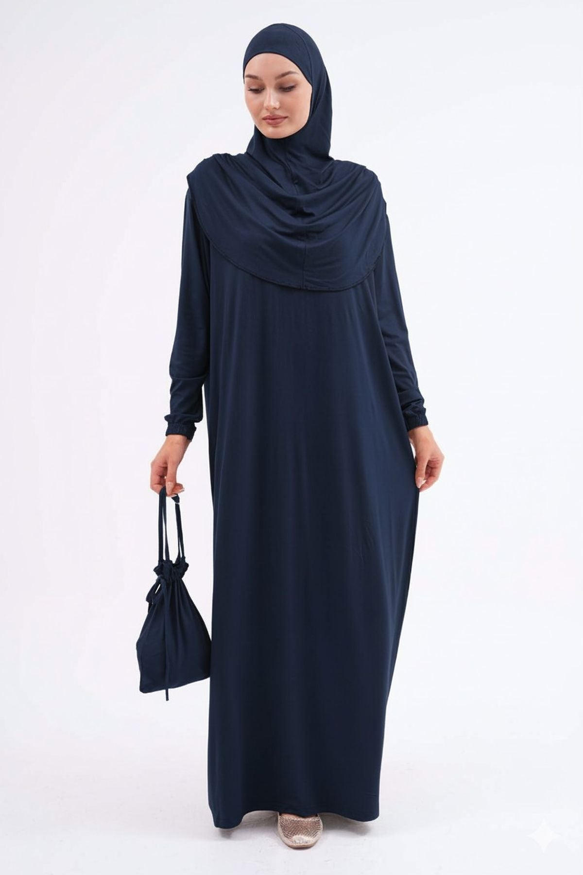 Cotton Bag Prayer Dress Hijab Dress with Elastic Ankles - MALLTURK