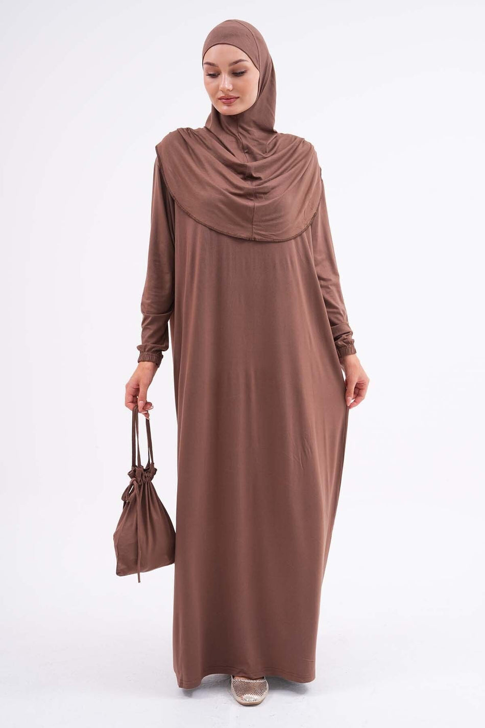Cotton Bag Prayer Dress Hijab Dress with Elastic Ankles - MALLTURK