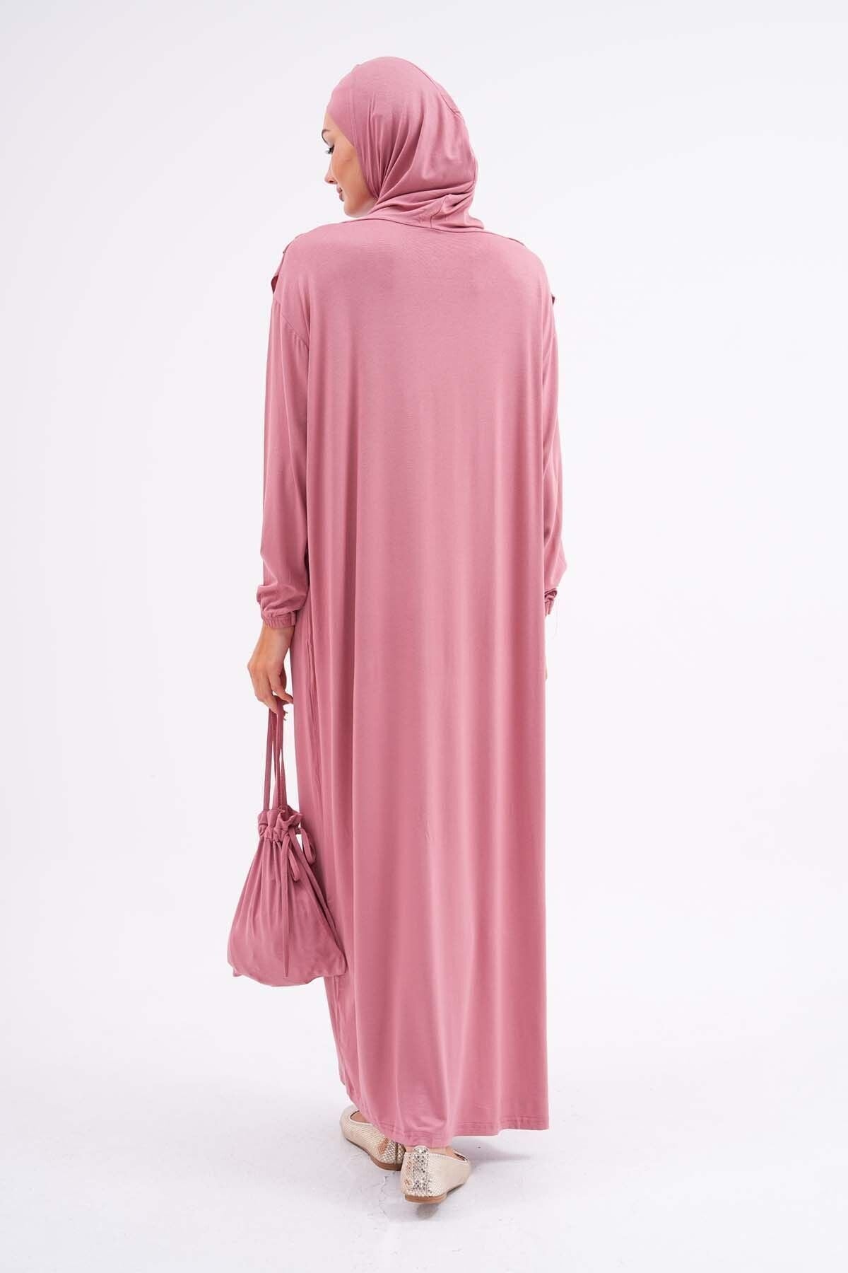 Cotton Bag Prayer Dress Hijab Dress with Elastic Ankles - MALLTURK