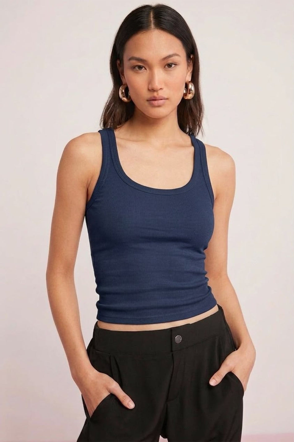 Cotton Women's Ribbed Look Thick Strap Basic Undershirt 4624-Anthracite - MALLTURK