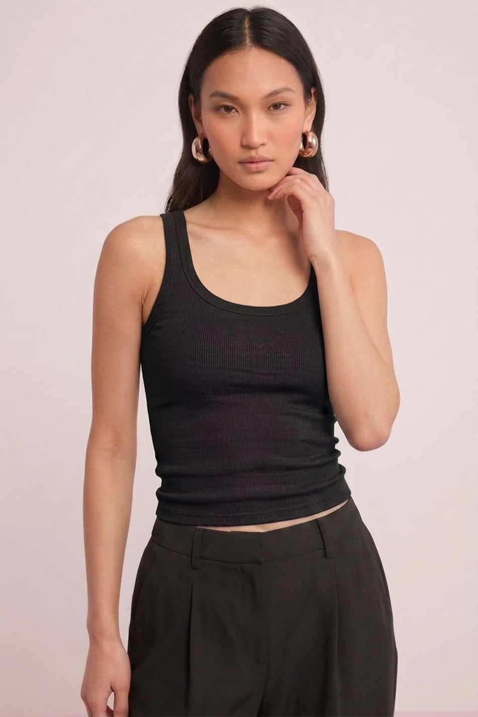 Cotton Women's Ribbed Look Thick Strap Basic Undershirt 4624-Black - MALLTURK
