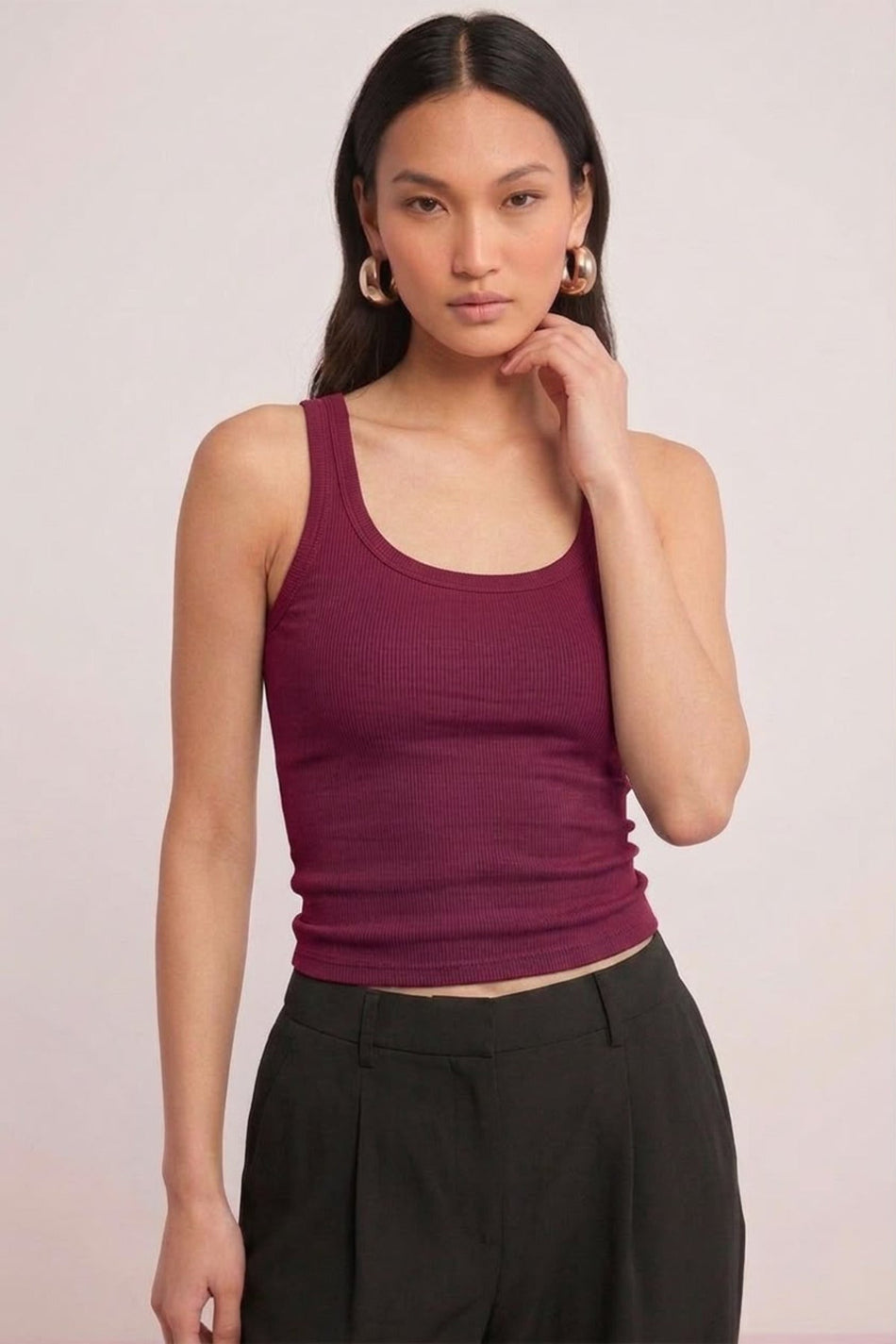 Cotton Women's Ribbed Look Thick Strap Basic Undershirt 4624-Burgundy - MALLTURK