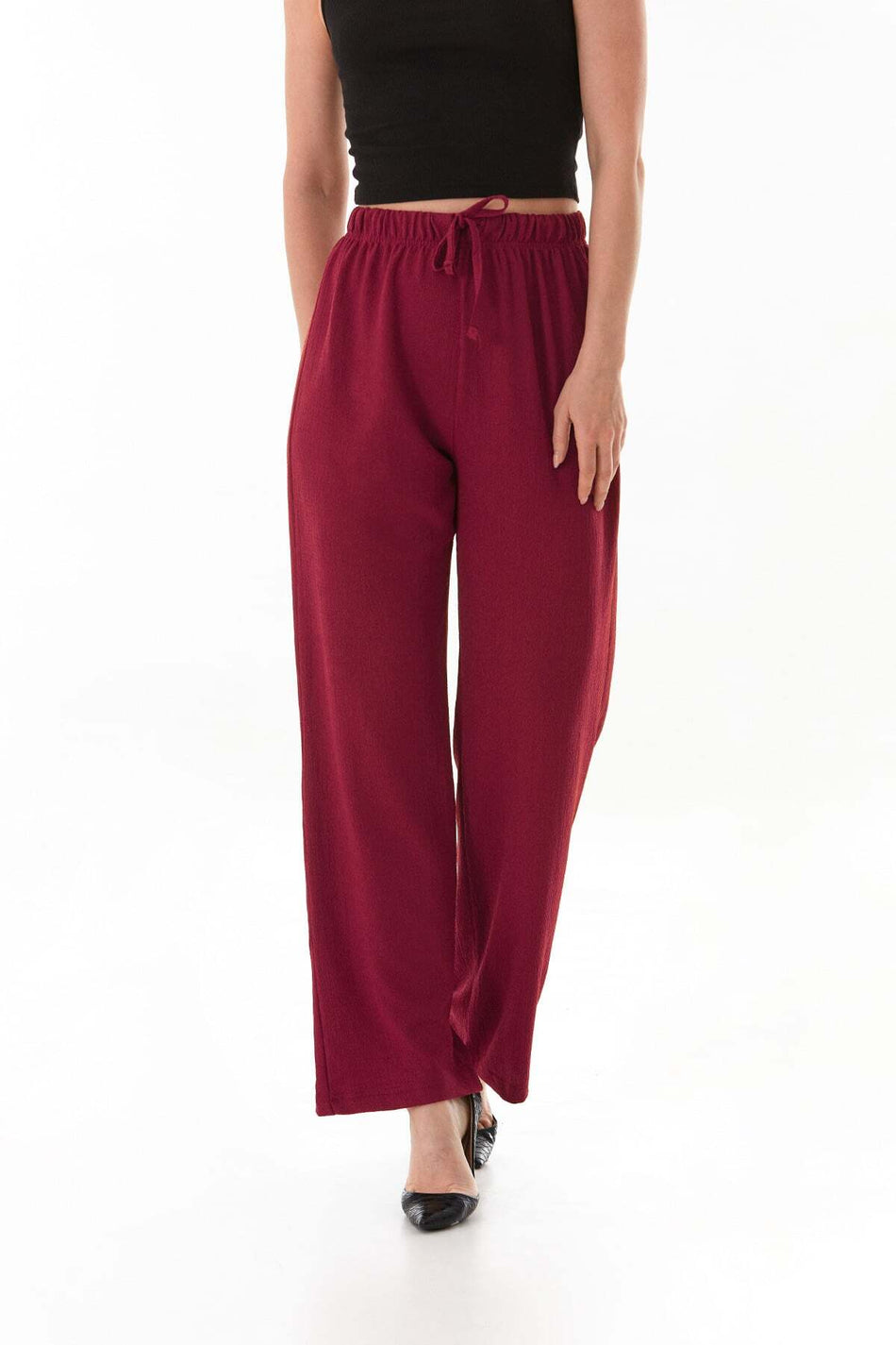 Crinkle Fabric Tie Waist Trousers - MALLTURK