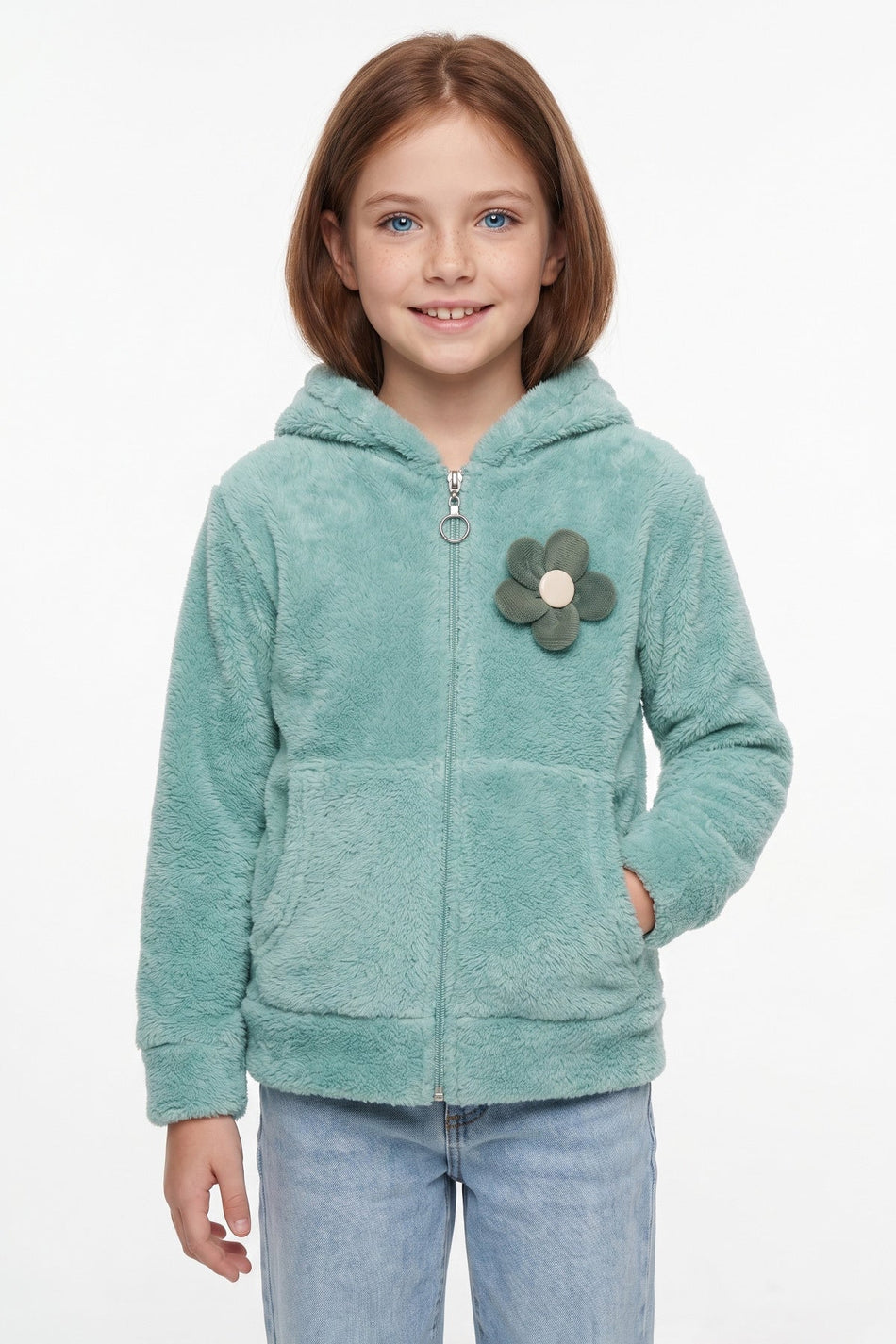 Daisy Accessory Zippered Girl's Plush Coat - MALLTURK