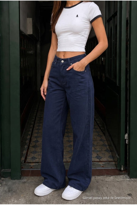 Dark Navy High Waist Wide Leg Lycra Palazzo School Pants - MALLTURK