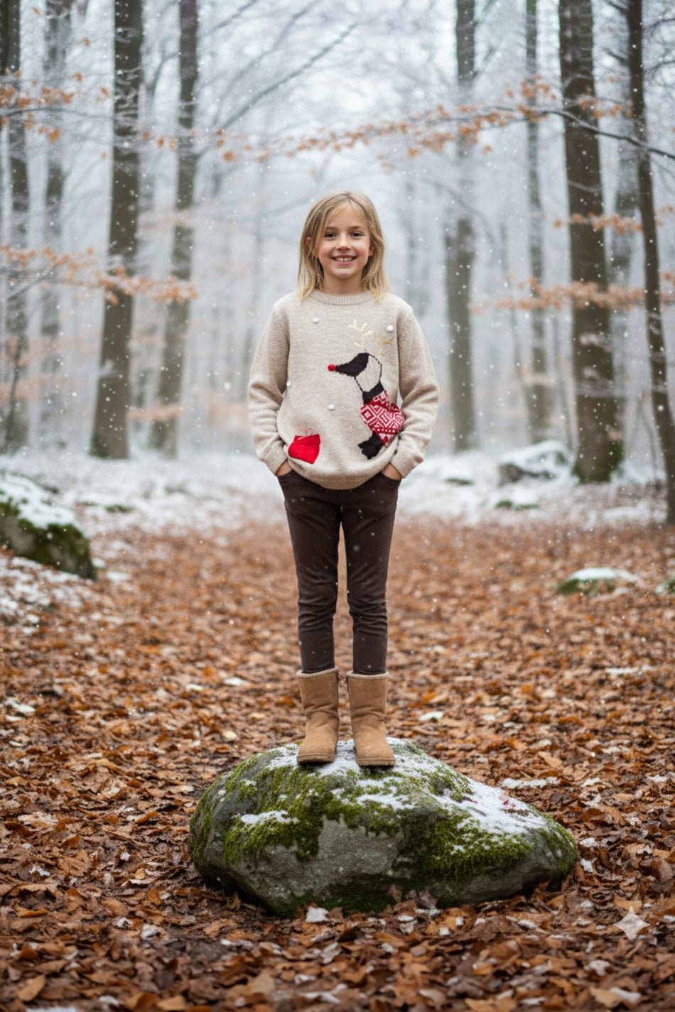 Deer Patterned Girl's Knit Sweater - MALLTURK