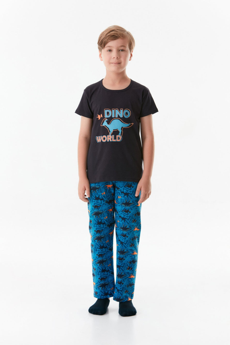 Dinosaur Printed Crew Neck Boy's Pajama Set - MALLTURK