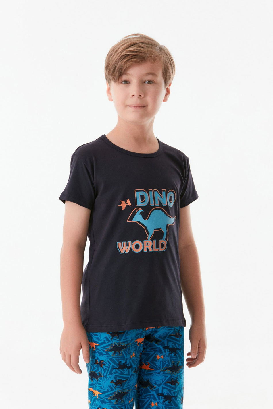 Dinosaur Printed Crew Neck Boy's Pajama Set - MALLTURK
