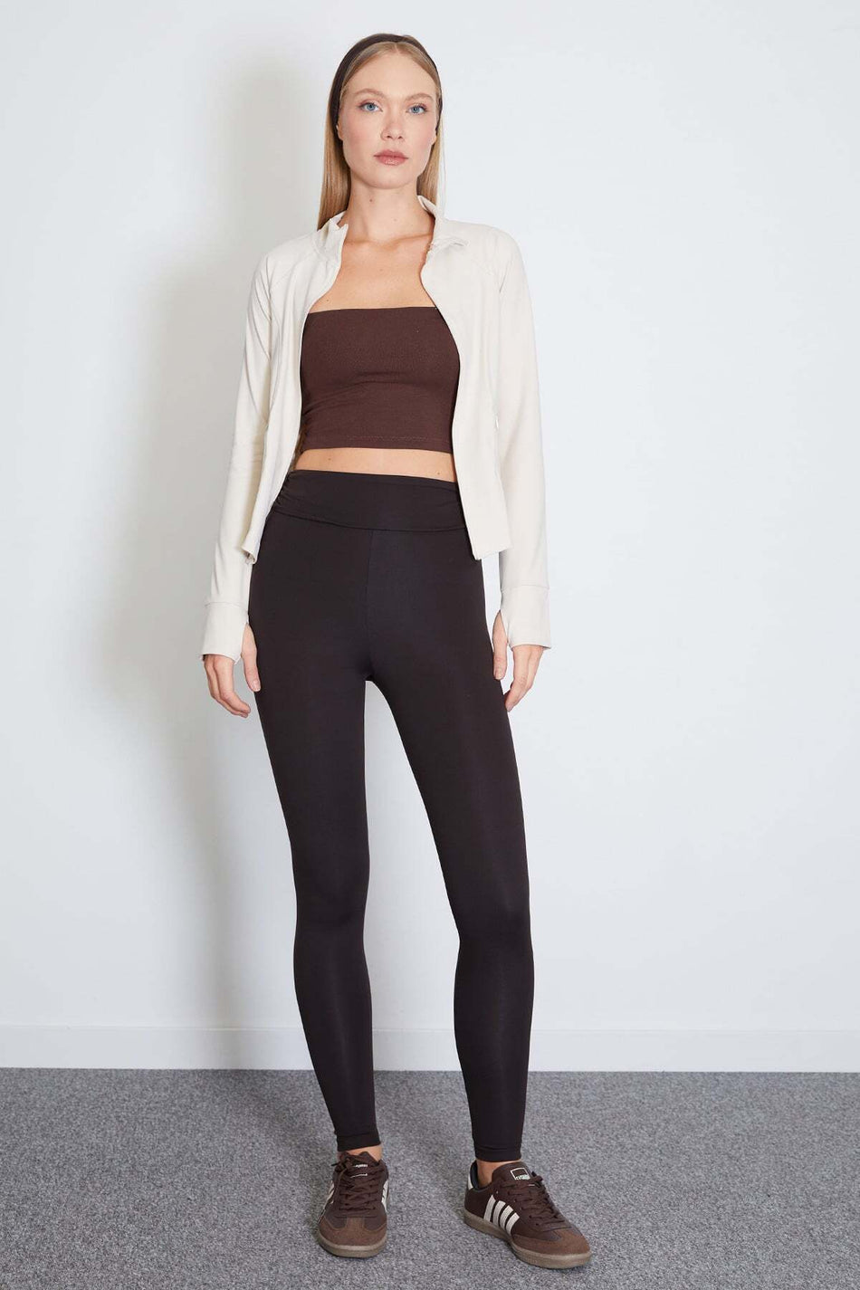 Diver Fabric High Waist Leggings with Side Draping - MALLTURK