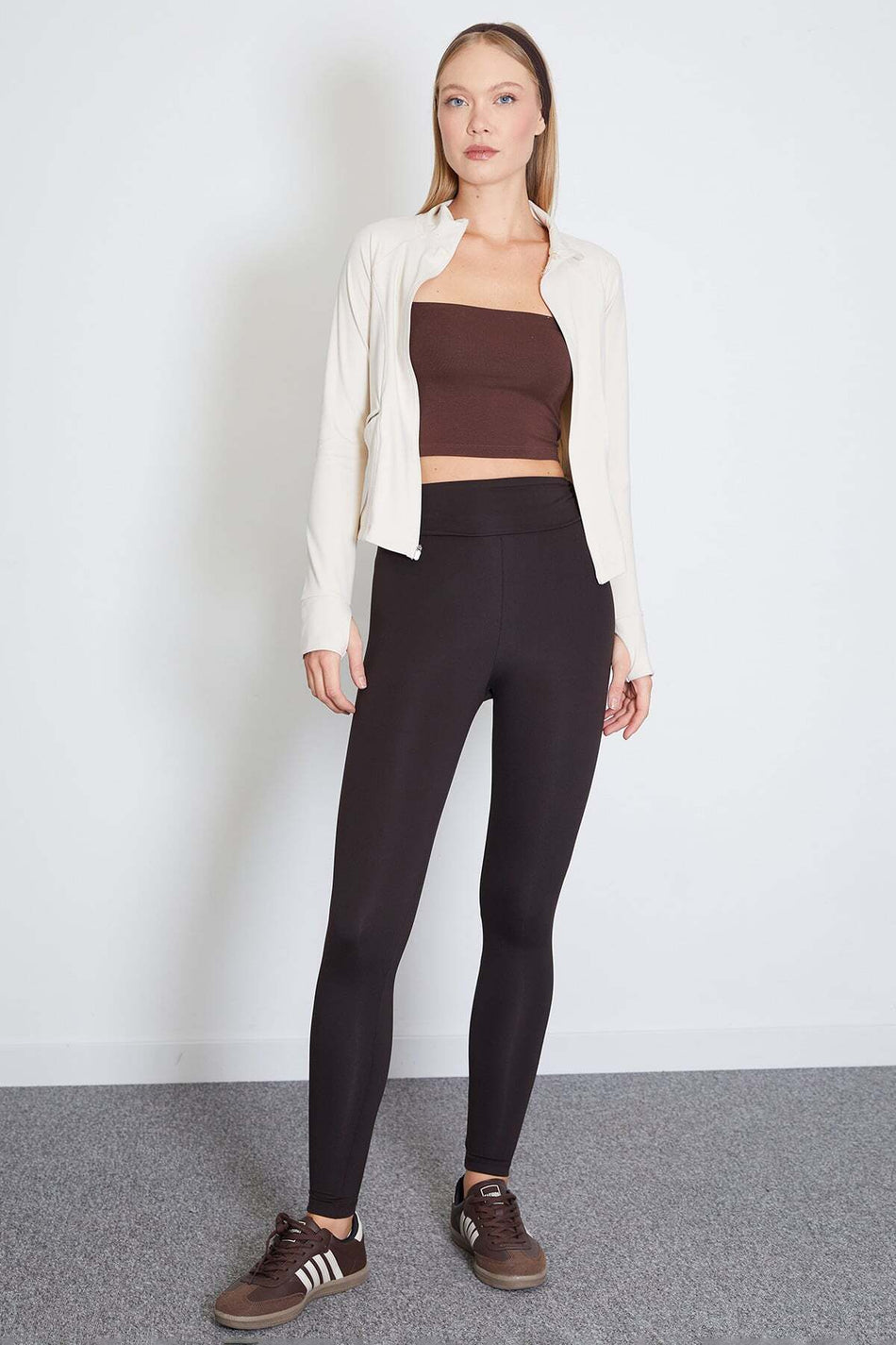 Diver Fabric High Waist Leggings with Side Draping - MALLTURK