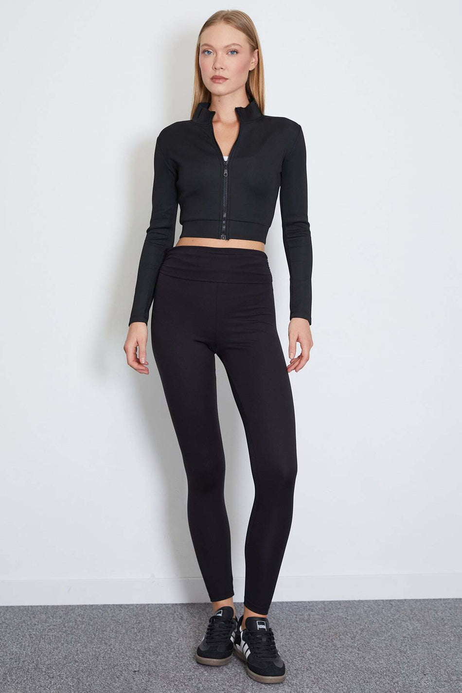 Diver Fabric High Waist Leggings with Side Draping - MALLTURK