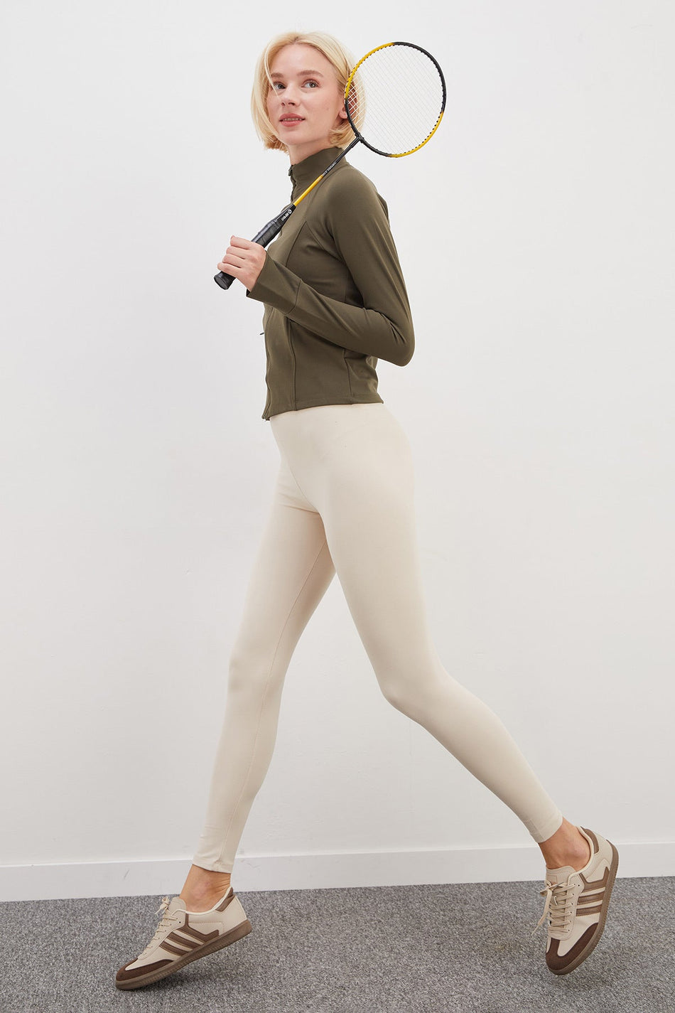 Diver Fabric High Waist Leggings with Side Draping - MALLTURK