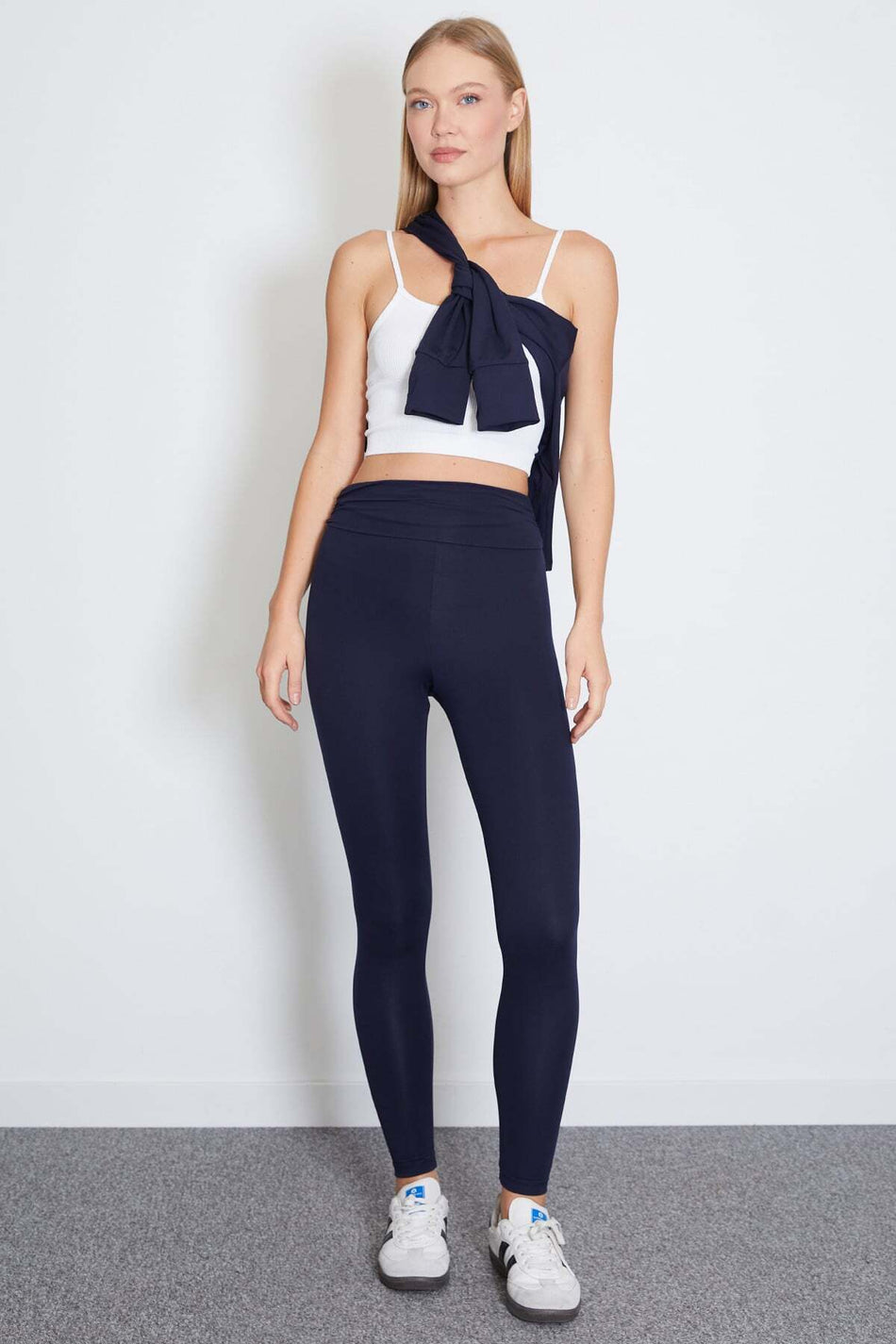 Diver Fabric High Waist Leggings with Side Draping - MALLTURK