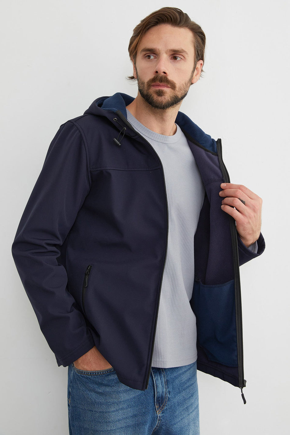 Diver Fabric Zippered Hooded Coat - MALLTURK