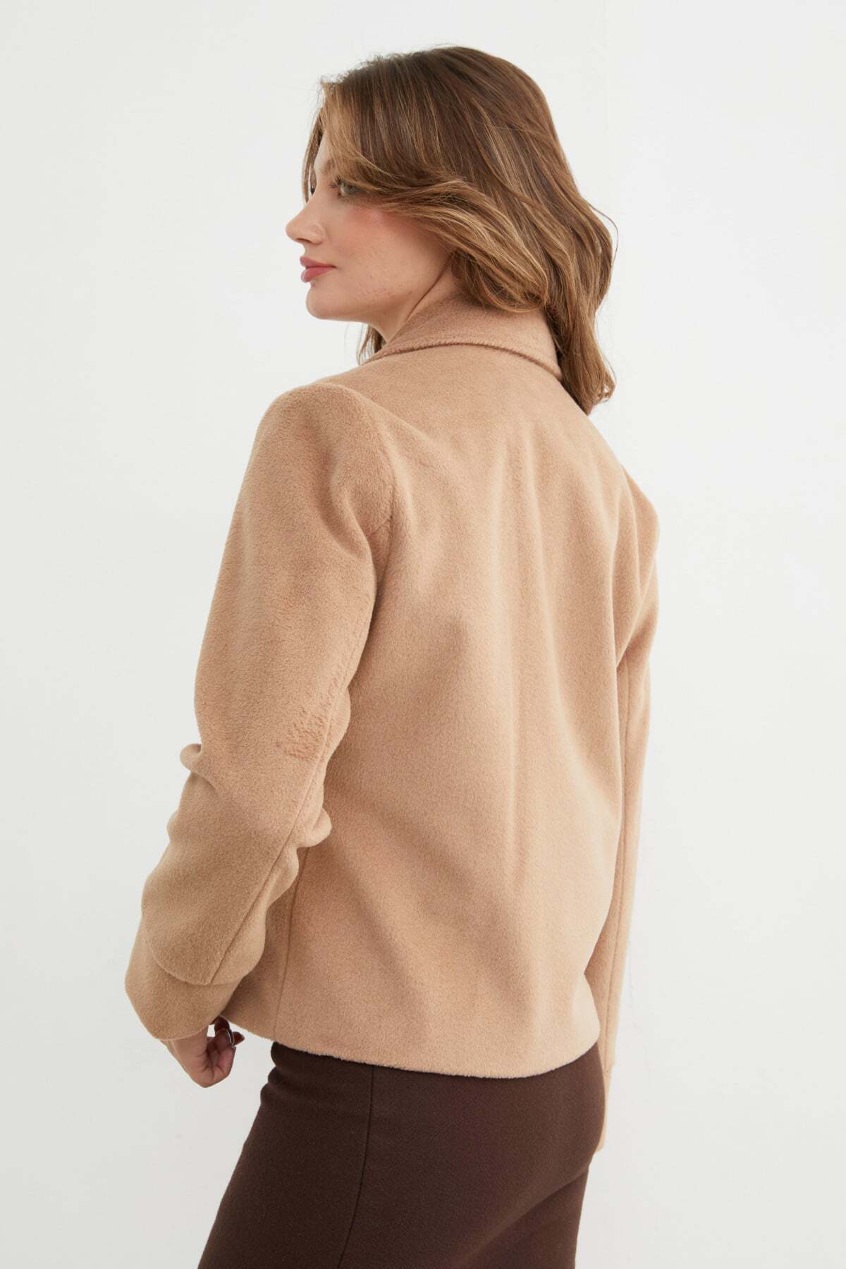 Double-Breasted Collar Soft Textured Cashmere Coat with Pockets - MALLTURK