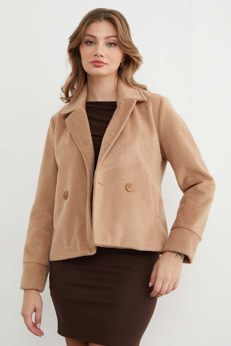 Double-Breasted Collar Soft Textured Cashmere Coat with Pockets - MALLTURK