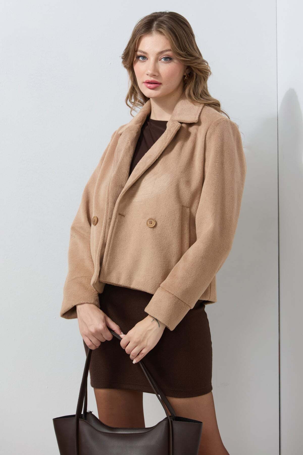 Double-Breasted Collar Soft Textured Cashmere Coat with Pockets - MALLTURK