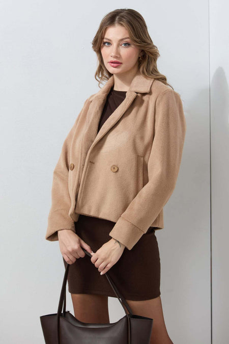 Double-Breasted Collar Soft Textured Cashmere Coat with Pockets - MALLTURK