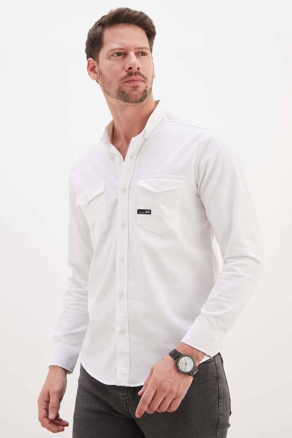 Double Pocket Regular Fit Long Sleeve Shirt - MALLTURK