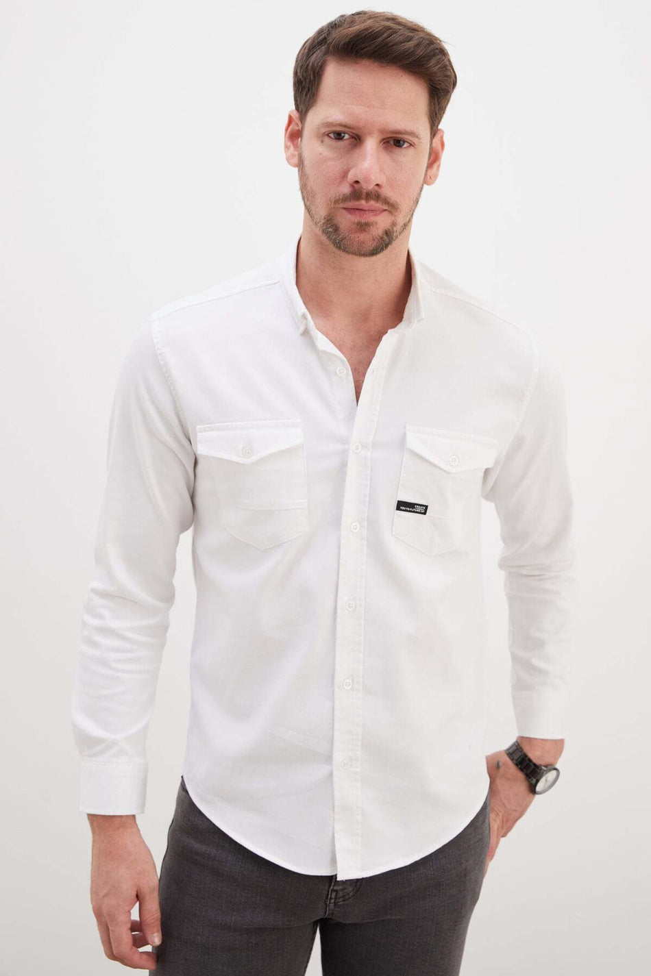 Double Pocket Regular Fit Long Sleeve Shirt - MALLTURK
