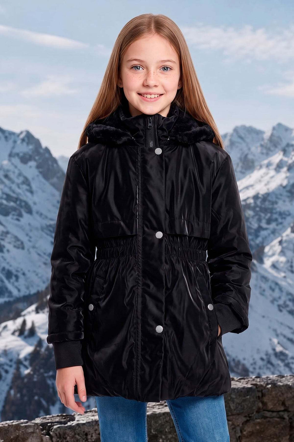 Drawstring Hooded Girls' Coat - MALLTURK