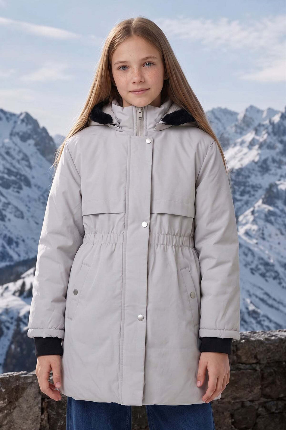 Drawstring Hooded Girls' Coat - MALLTURK