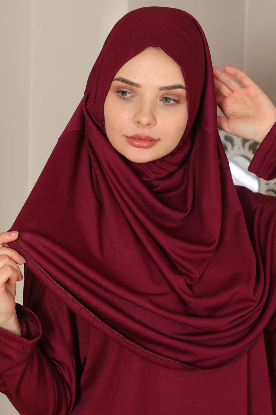 Easy to Wear One-Piece Prayer Dress Claret Red - MALLTURK