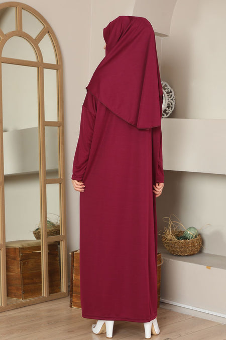 Easy to Wear One-Piece Prayer Dress Claret Red - MALLTURK