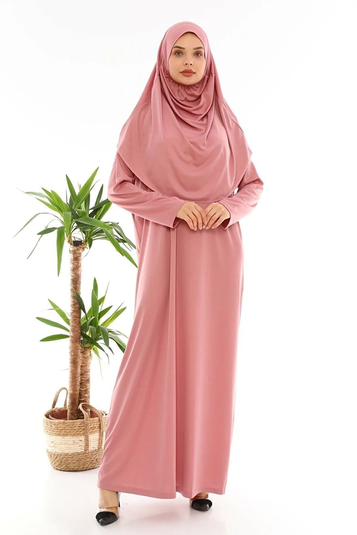 Easy to Wear One Piece Prayer Dress Dried Rose - MALLTURK