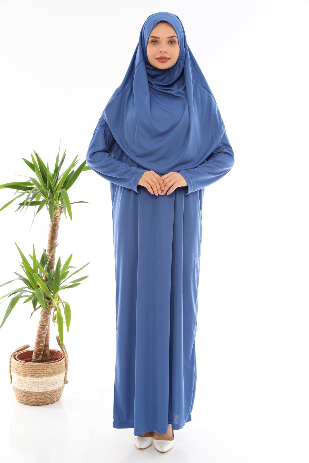 Easy to Wear One Piece Prayer Dress Indigo Blue - MALLTURK