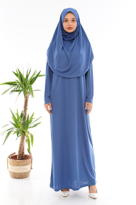 Easy to Wear One Piece Prayer Dress Indigo Blue - MALLTURK