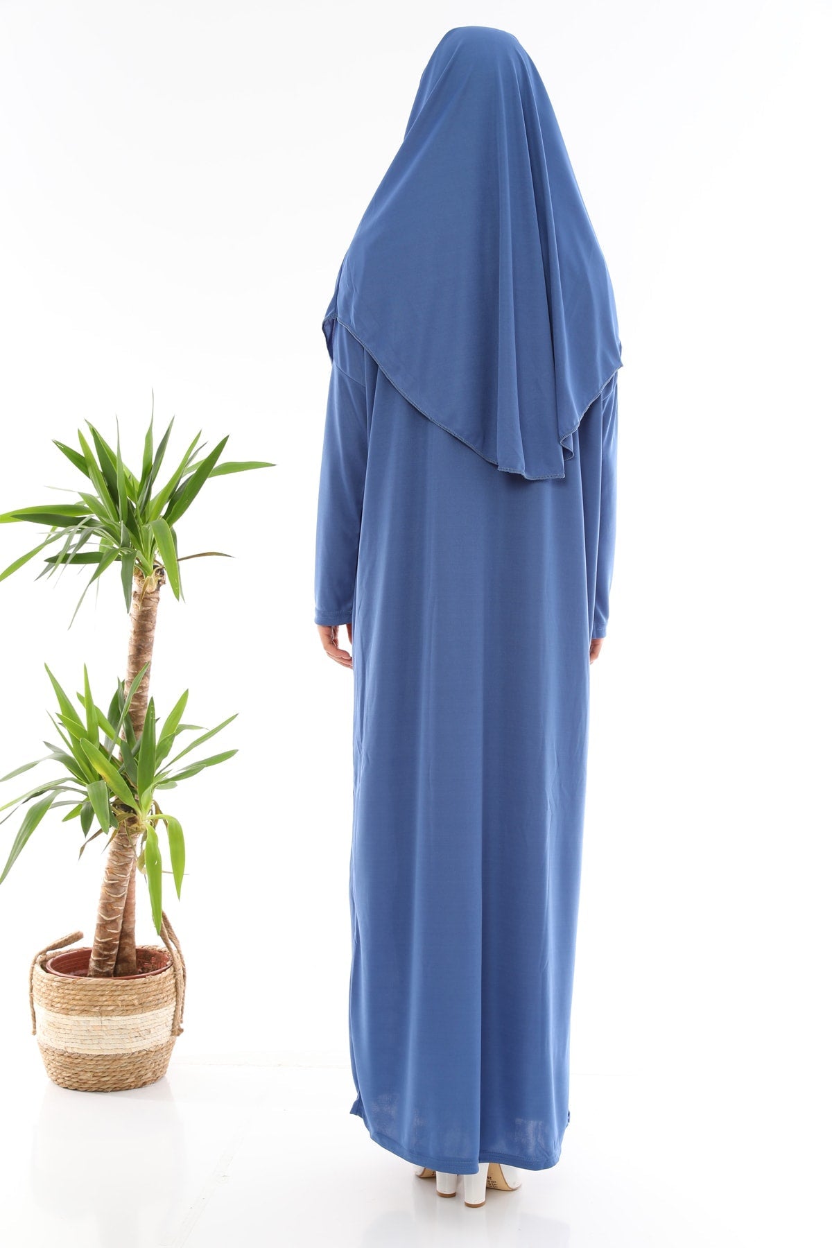 Easy to Wear One Piece Prayer Dress Indigo Blue - MALLTURK