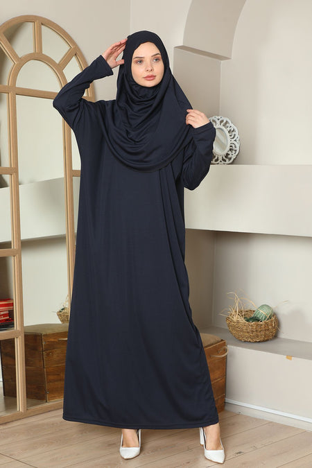 Easy to Wear One-Piece Prayer Dress Navy Blue - MALLTURK