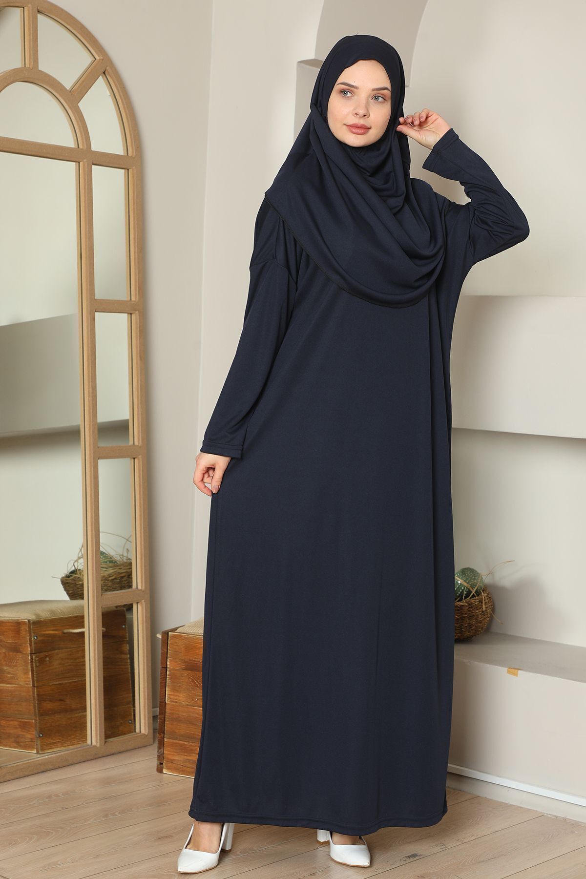 Easy to Wear One-Piece Prayer Dress Navy Blue - MALLTURK