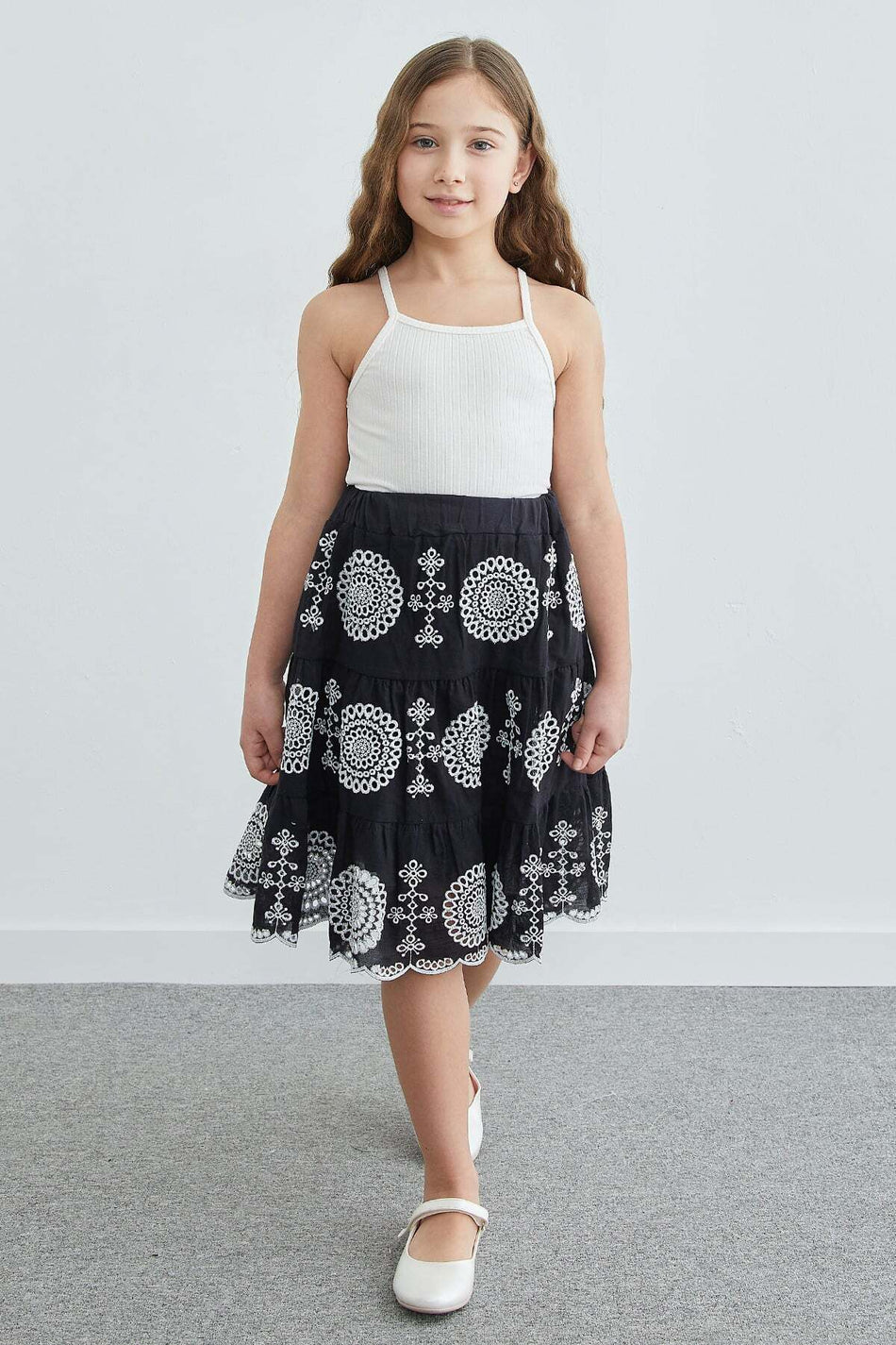 Elastic Waist Brode Embroidered Girls' Skirt - MALLTURK