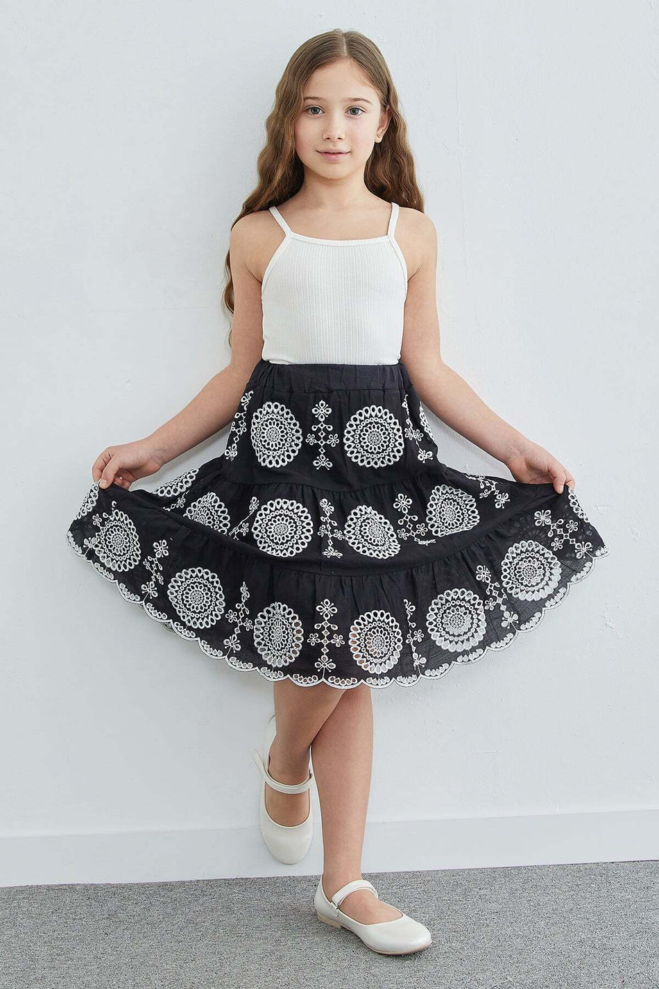 Elastic Waist Brode Embroidered Girls' Skirt - MALLTURK