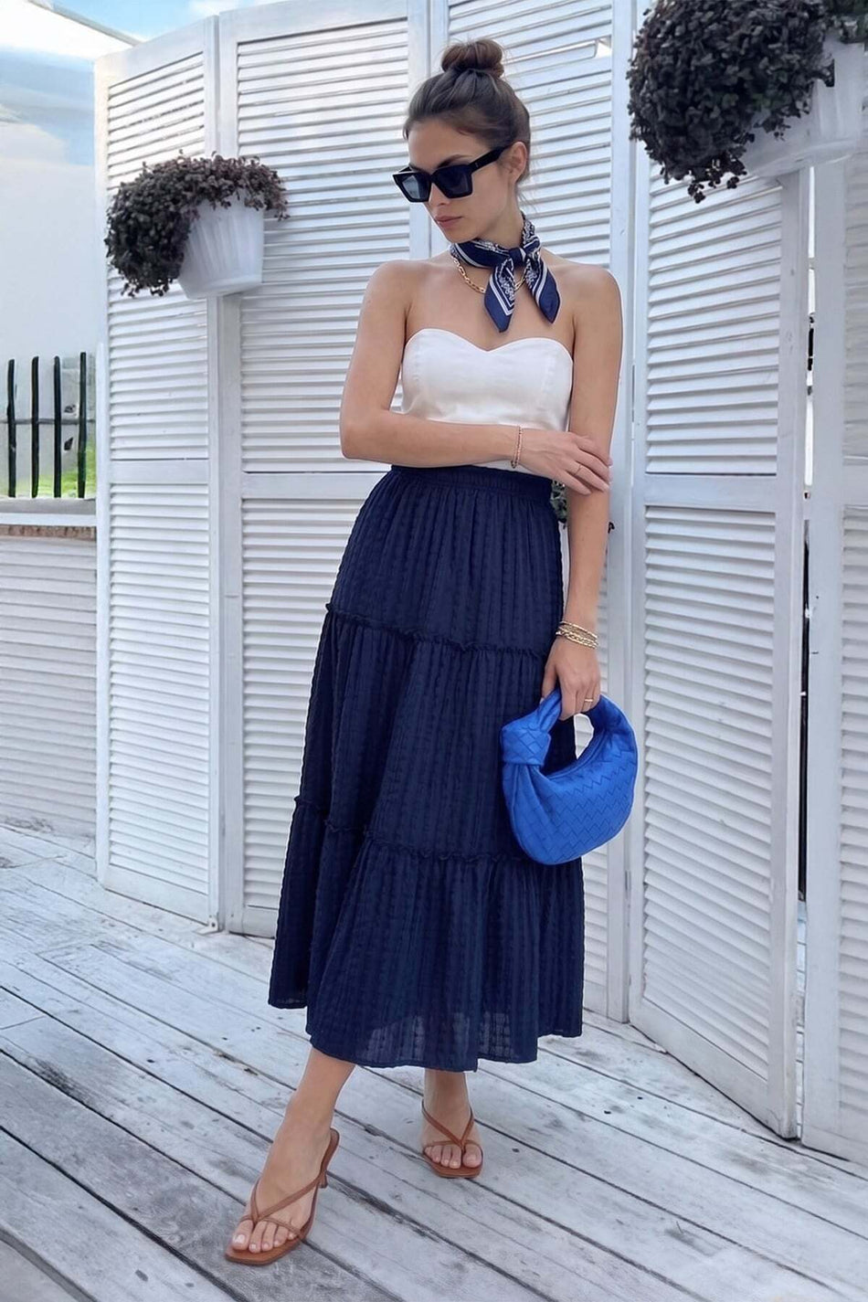 Elastic Waist Buruqu Fabric Skirt - MALLTURK