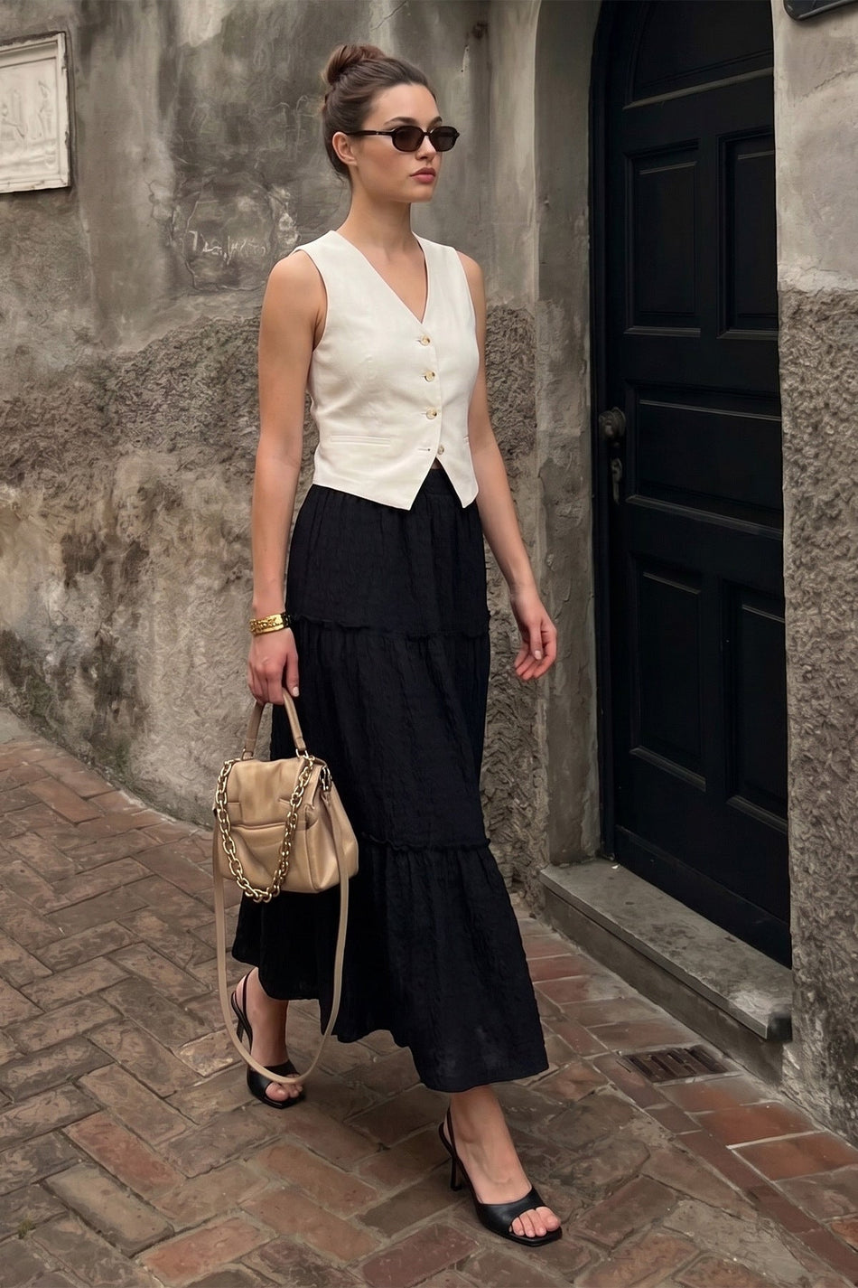 Elastic Waist Buruqu Fabric Skirt - MALLTURK