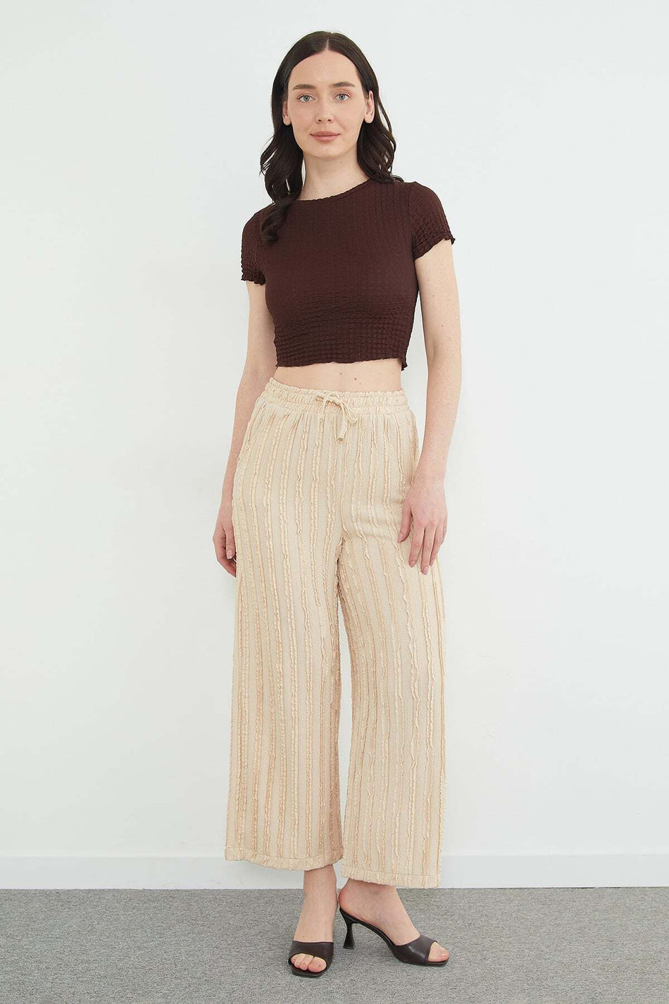 Elastic Waist Crepe Fabric Pocket Trousers - MALLTURK