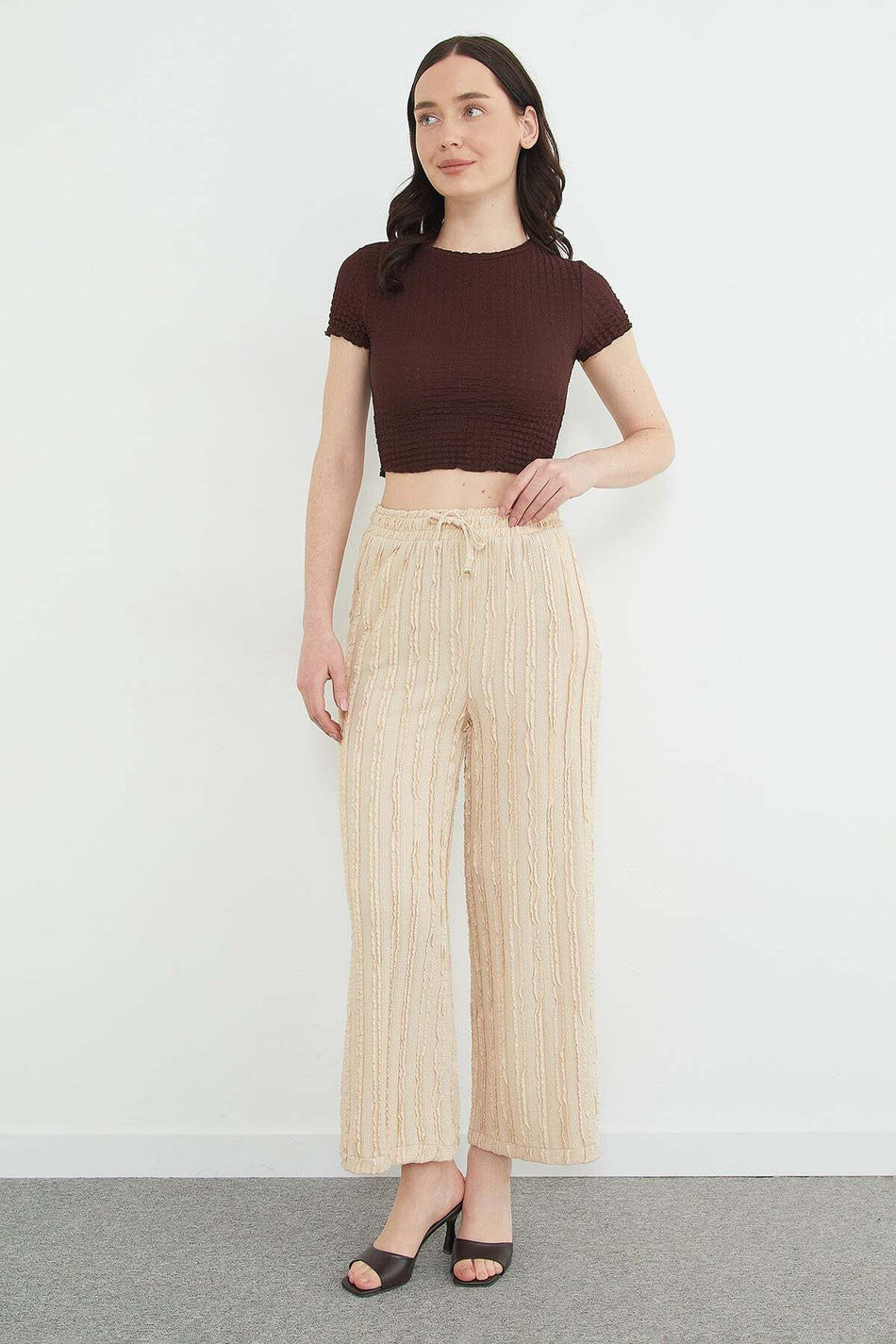 Elastic Waist Crepe Fabric Pocket Trousers - MALLTURK