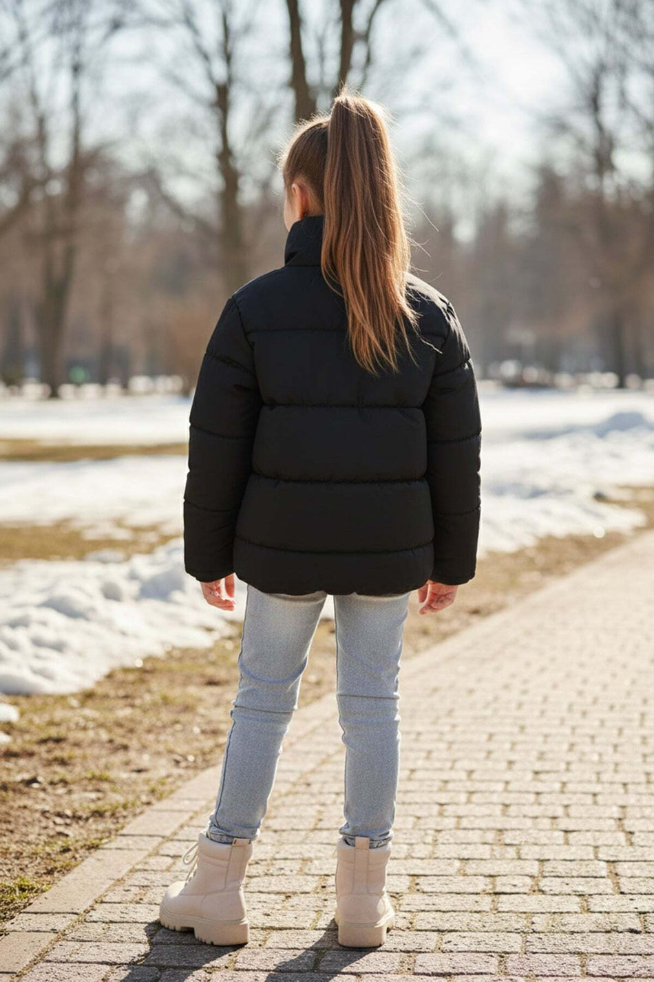 Elastic Waist Crop Girl's Puffer Jacket - MALLTURK