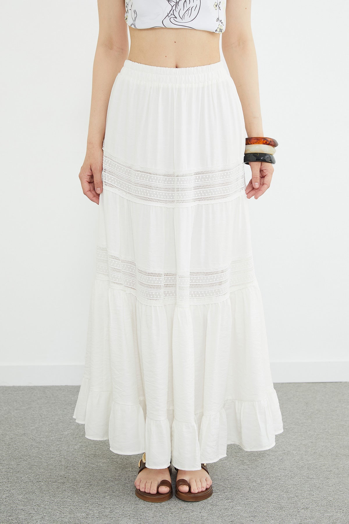Elastic Waist Lace Pack Maxi Skirt - MALLTURK