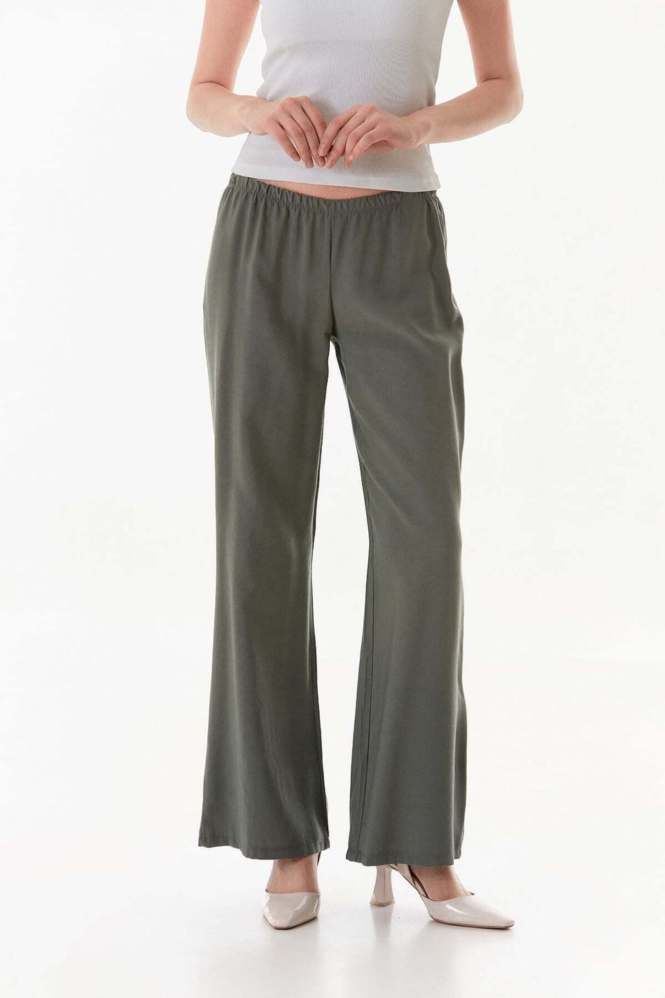 Elastic Waist Low Waist Modal Palazzo Trousers - MALLTURK