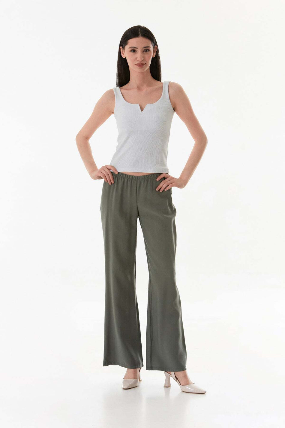 Elastic Waist Low Waist Modal Palazzo Trousers - MALLTURK