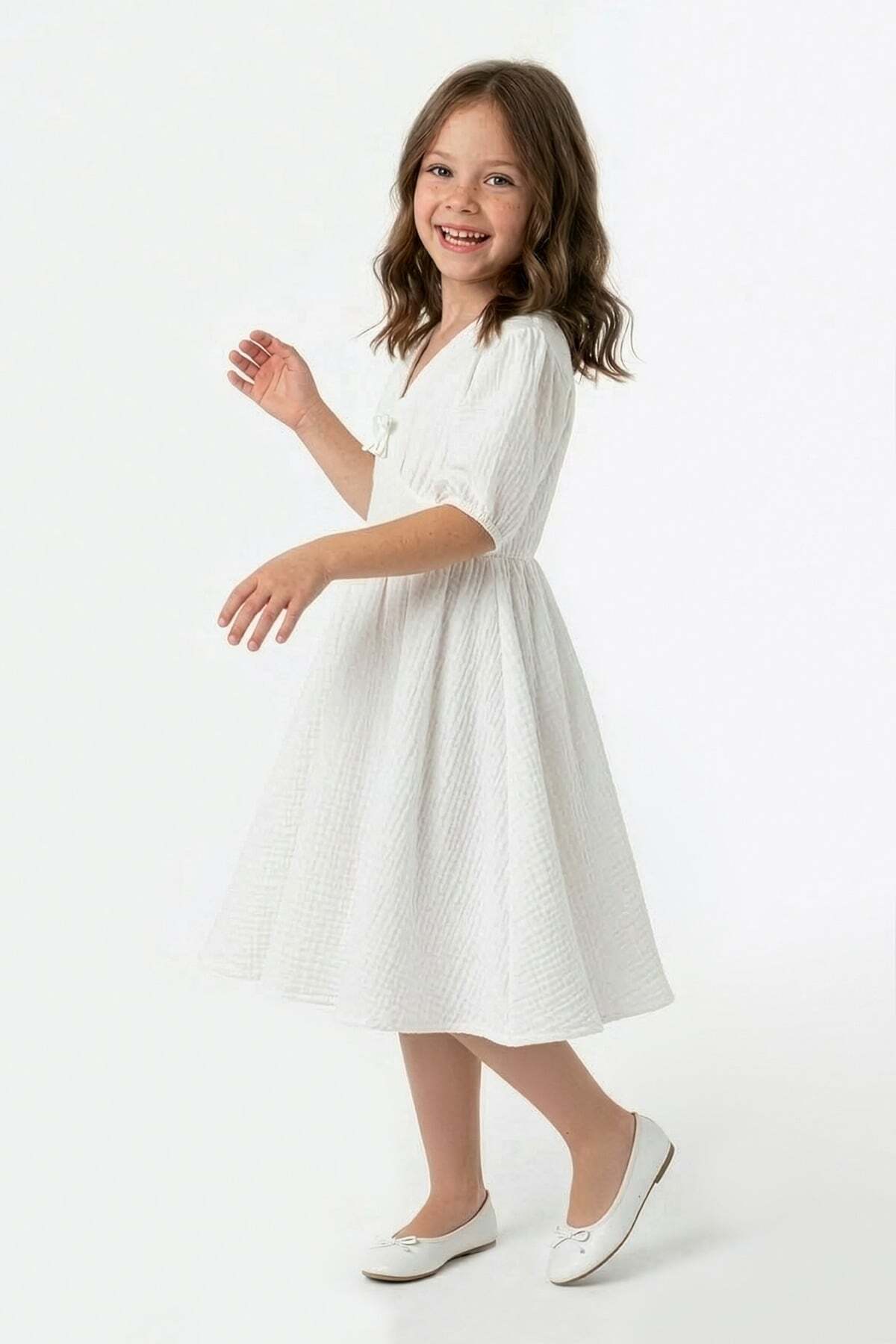 Elastic Waist Muslin Fabric Girls' Dress - MALLTURK