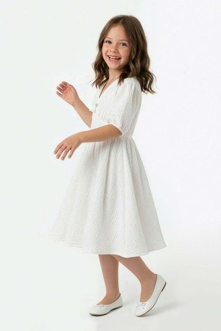 Elastic Waist Muslin Fabric Girls' Dress - MALLTURK