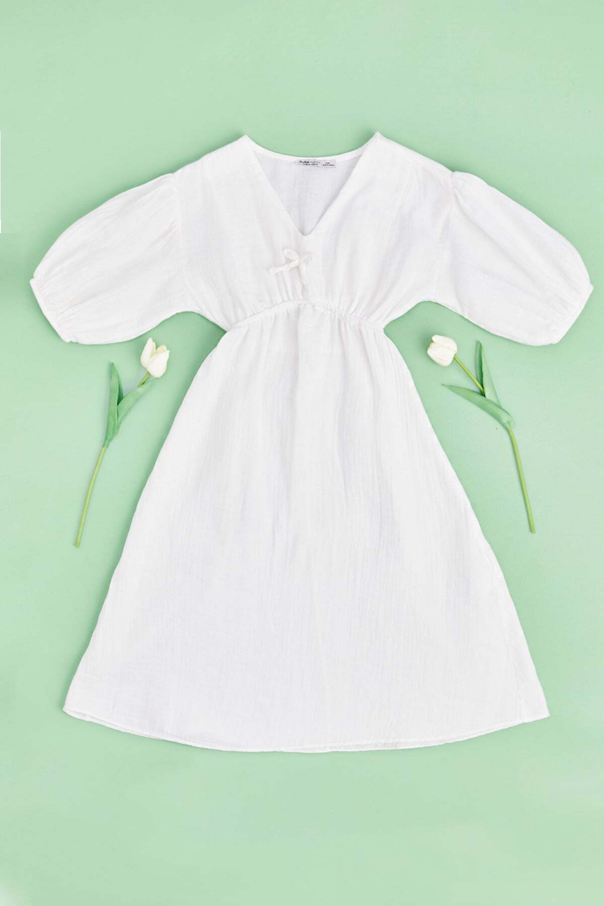 Elastic Waist Muslin Fabric Girls' Dress - MALLTURK