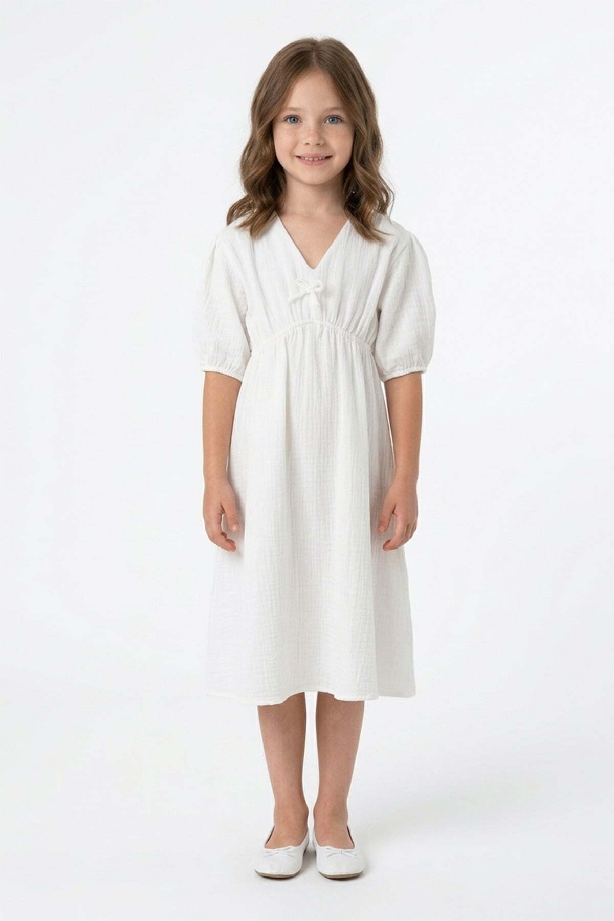 Elastic Waist Muslin Fabric Girls' Dress - MALLTURK