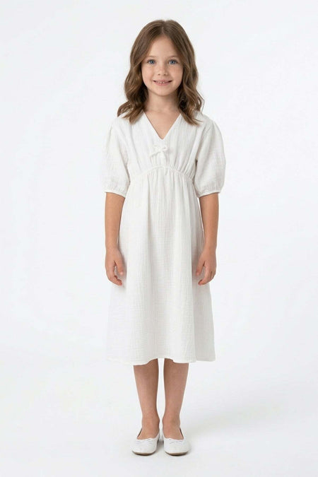 Elastic Waist Muslin Fabric Girls' Dress - MALLTURK