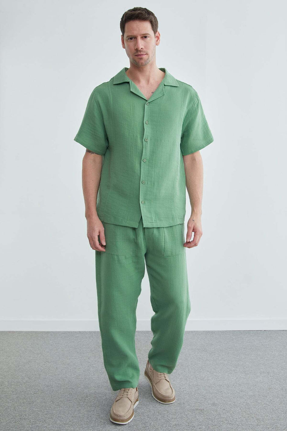 Elastic Waist Muslin Fabric Trousers - MALLTURK